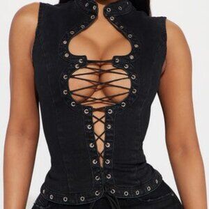 That Girl Lace Up Denim Top New w/ Tag